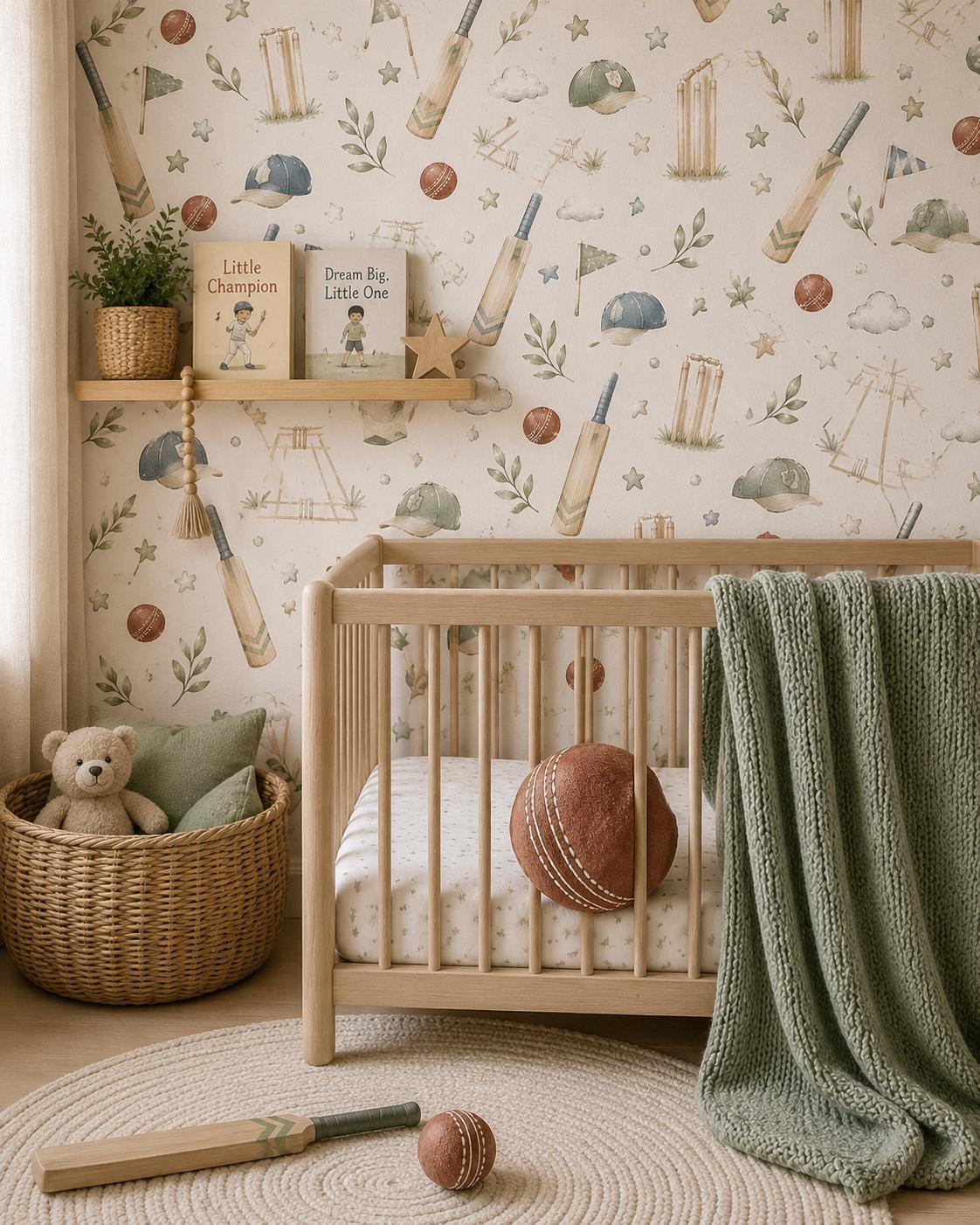 Cricket Bat Wallpaper: Classic Sports Nursery Wall Mural
