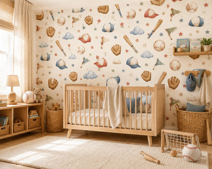 Baseball Bat Wallpaper: Classic Sports Nursery Wall Mural