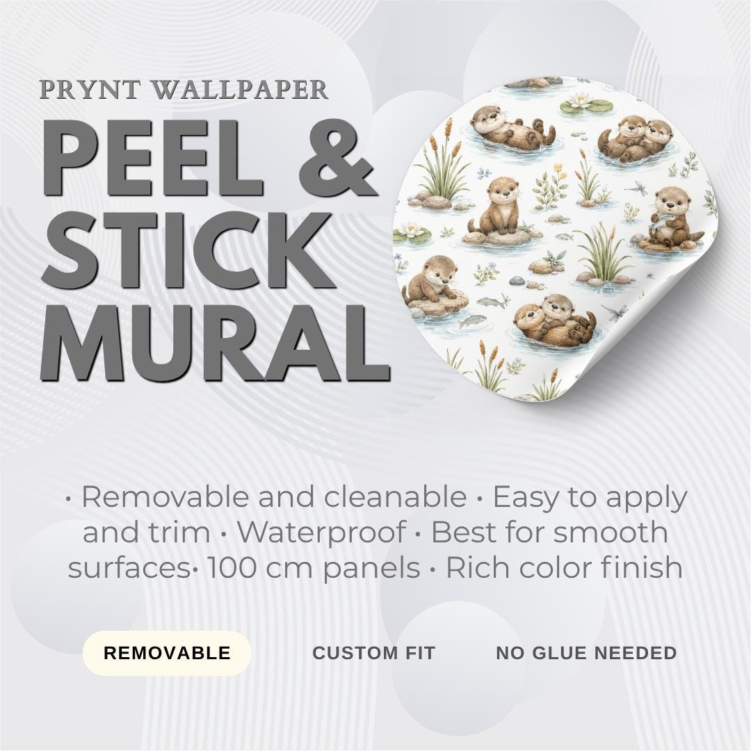 Otter River Peel and Stick Wallpaper Mural: Nursery Wall Decor