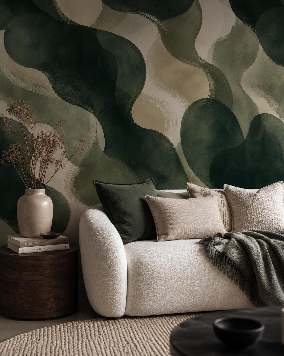 Deep Emerald Abstract Wallpaper: Moody Green Wall Mural