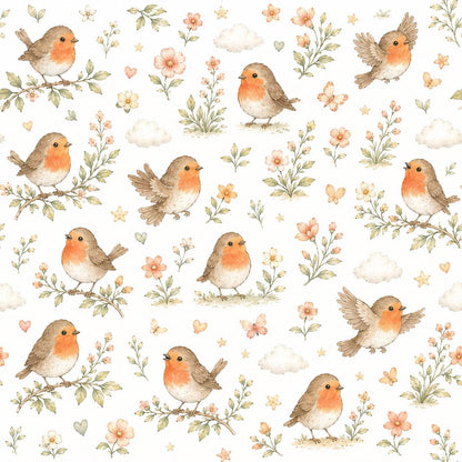 Robin Garden Wallpaper: Spring Bird Nursery Wall Mural