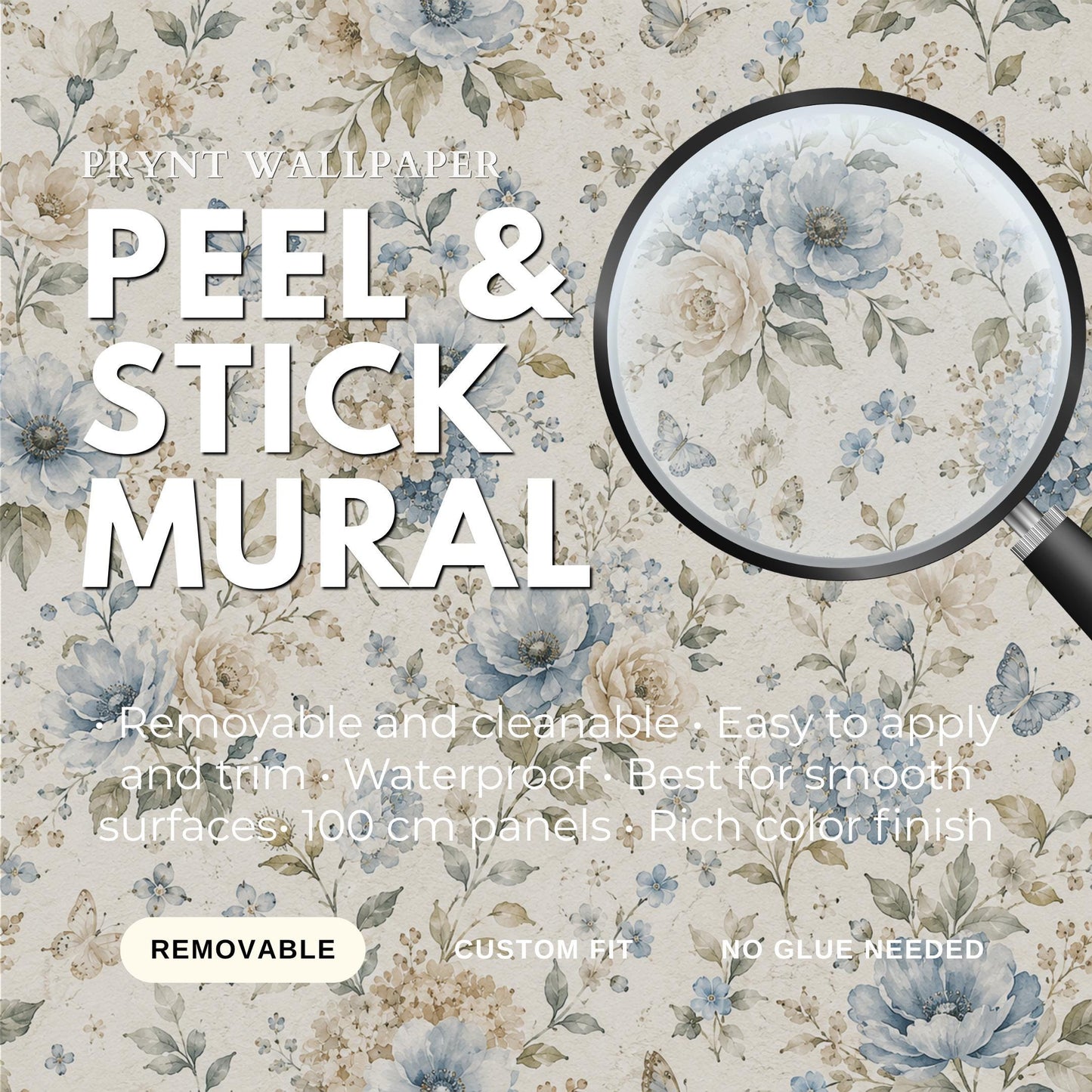 Dusty Blue Floral Wallpaper: Soft Botanical Nursery Wall Mural