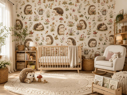 Hedgehog Garden Wallpaper: Sweet Nursery Wall Mural