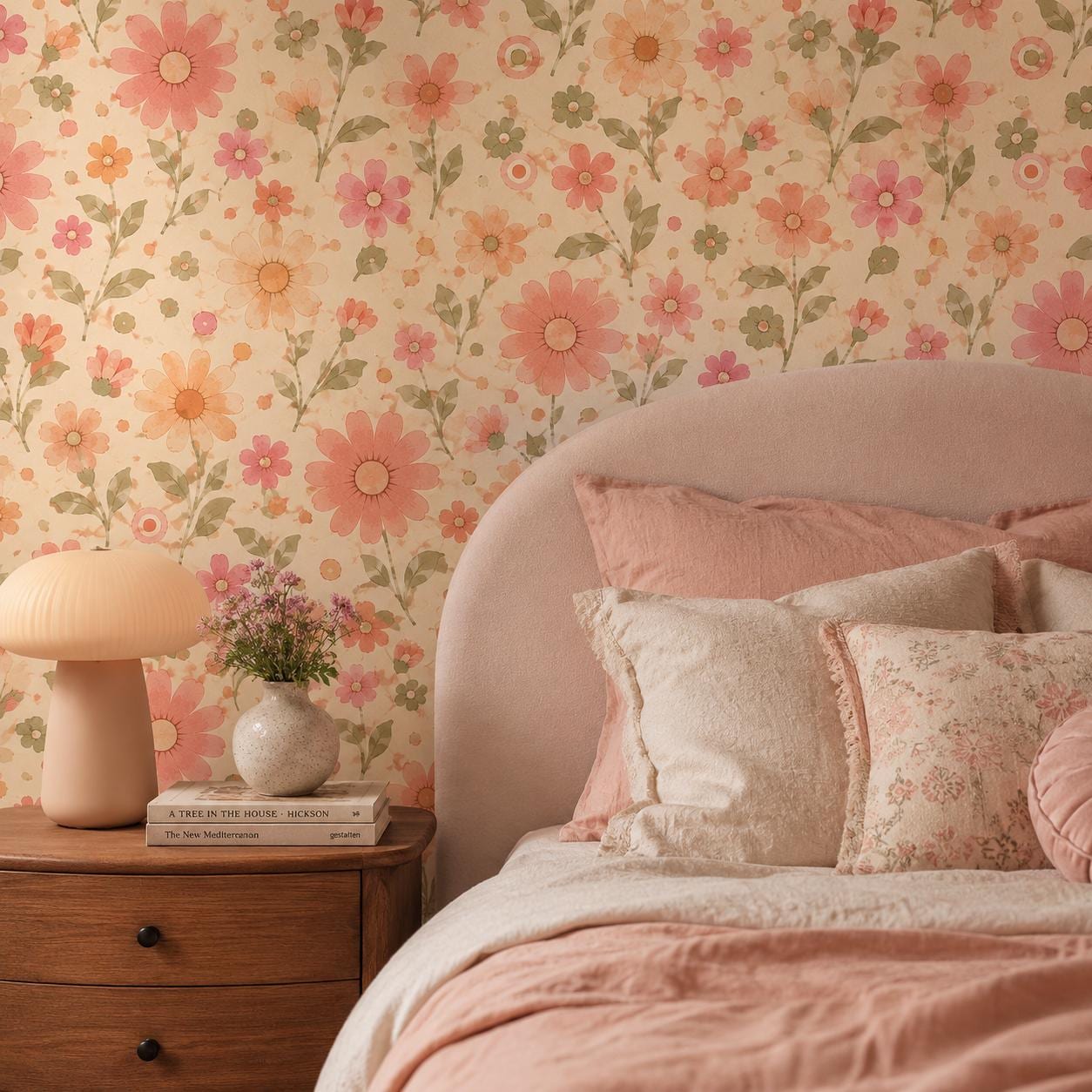 Retro Pink Daisy Wallpaper: Vintage Floral Wall Mural