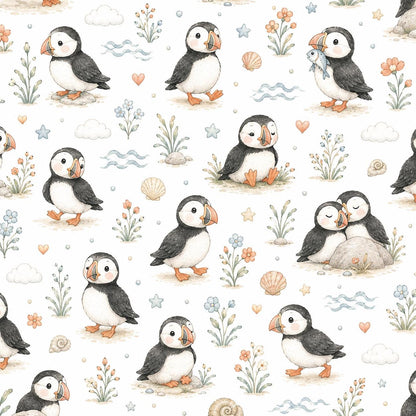 Puffin Coastal Wallpaper: Seaside Bird Nursery Mural