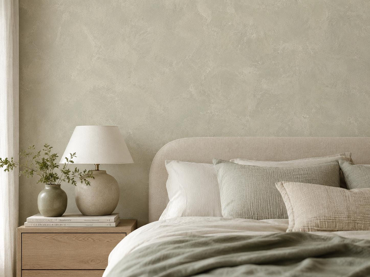 Pale Sage Limewash Wallpaper: Soft Green Textured Wall Mural