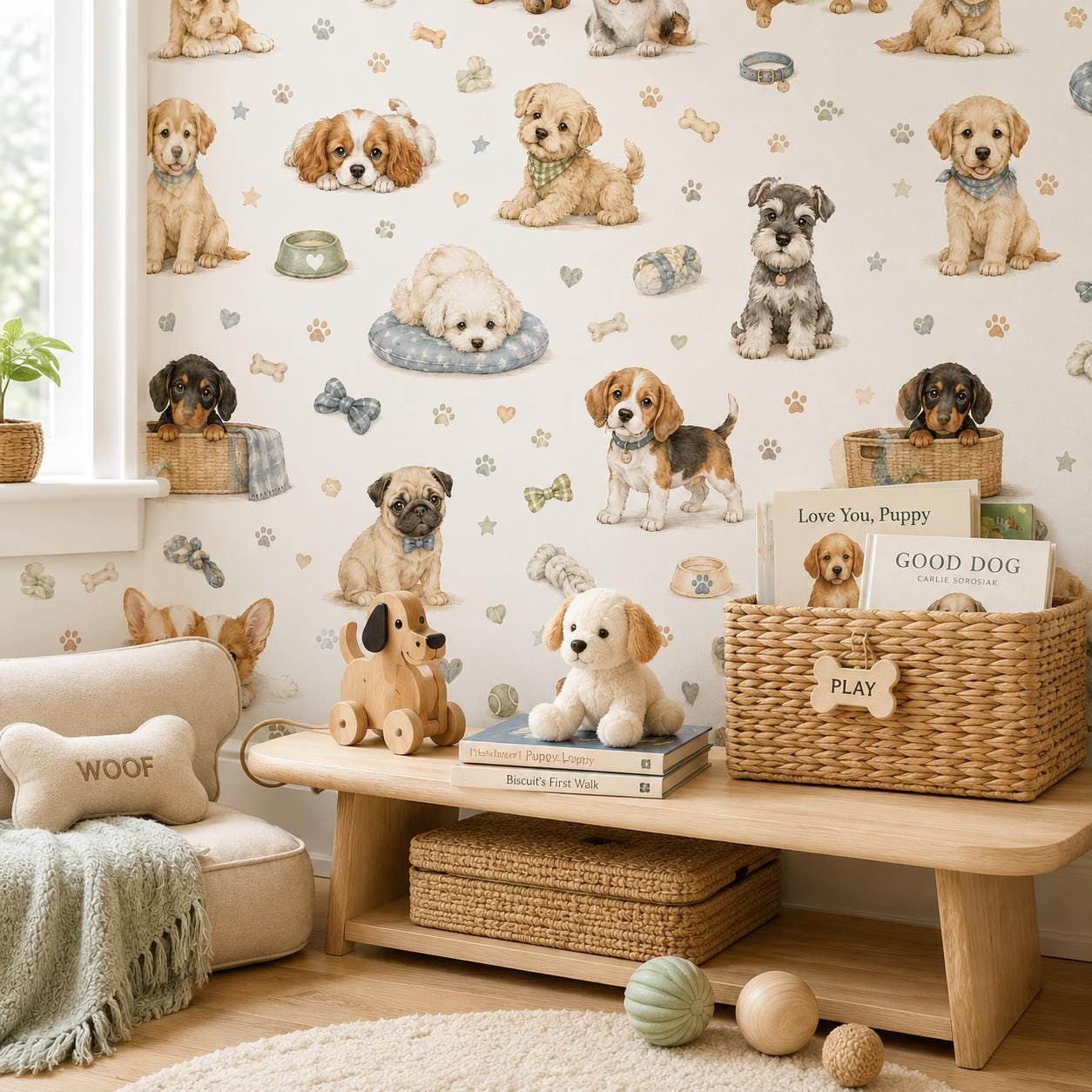 Puppy Wallpaper Mural: Playroom Peel and Stick Wall Decor