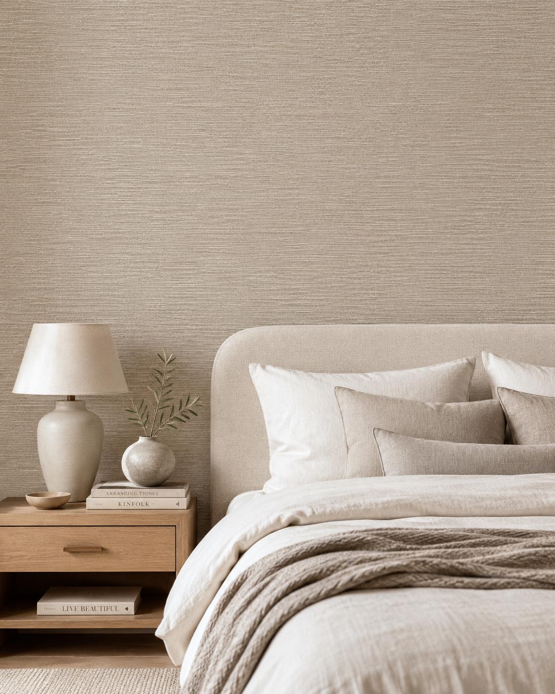 Mushroom Grasscloth Wallpaper: Neutral Woven Wall Mural