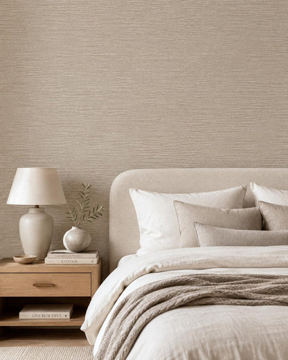 Mushroom Grasscloth Wallpaper: Neutral Woven Wall Mural