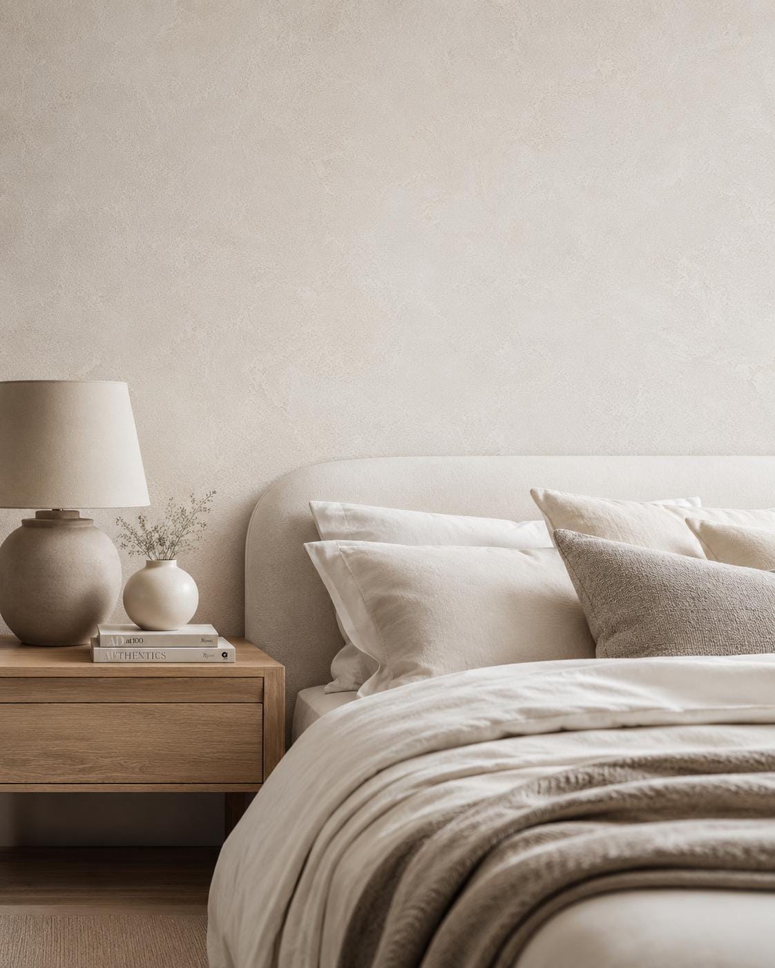 Pearl White Stucco Wallpaper: Soft Neutral Textured Wall Mural