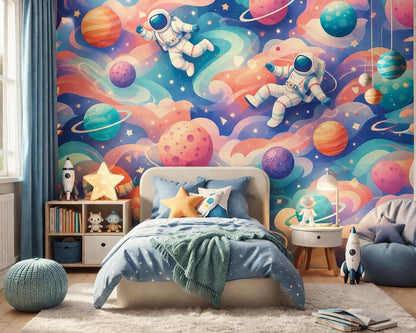 Space Kids Wallpaper: Astronaut Galaxy Peel and Stick Mural
