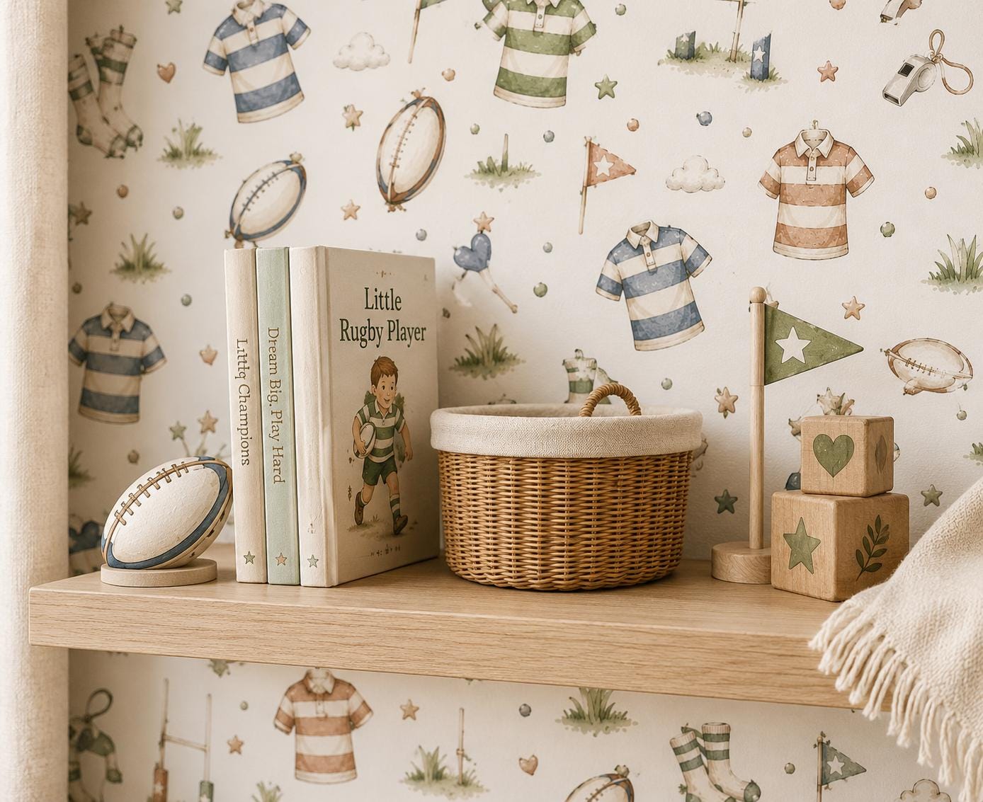 Rugby Ball Wallpaper: Field Sports Nursery Wall Mural