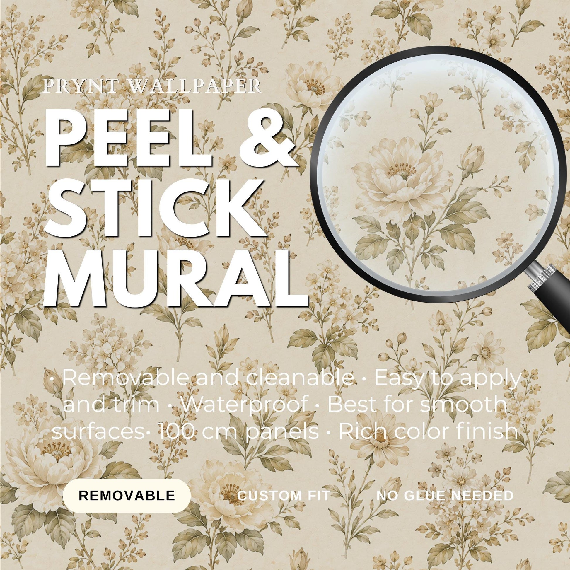 Olive Cream Floral Wallpaper: Vintage Botanical Wall Mural