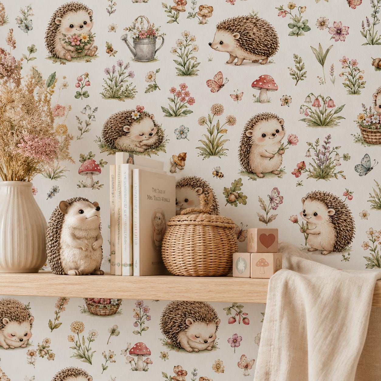 Hedgehog Garden Wallpaper: Sweet Nursery Wall Mural