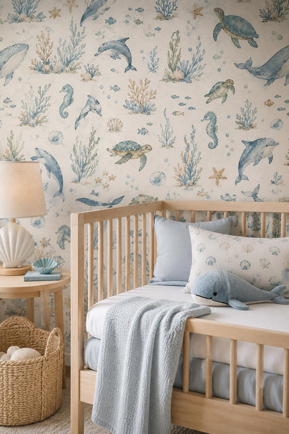 Ocean Animal Wallpaper: Soft Sea Nursery Wall Mural