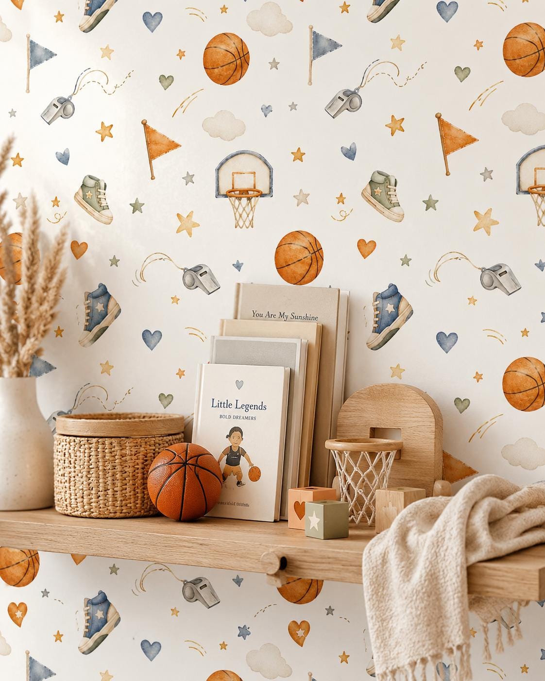 Basketball Hoop Wallpaper: Sports Nursery Peel and Stick Mural