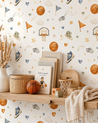 Basketball Hoop Wallpaper: Sports Nursery Peel and Stick Mural
