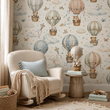Vintage Balloon Animal Wallpaper: White Nursery Wall Mural