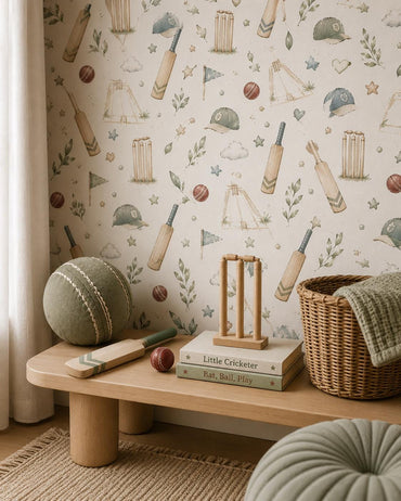 Cricket Bat Wallpaper: Classic Sports Nursery Wall Mural