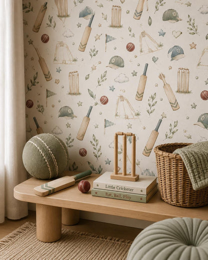Cricket Bat Wallpaper: Classic Sports Nursery Wall Mural