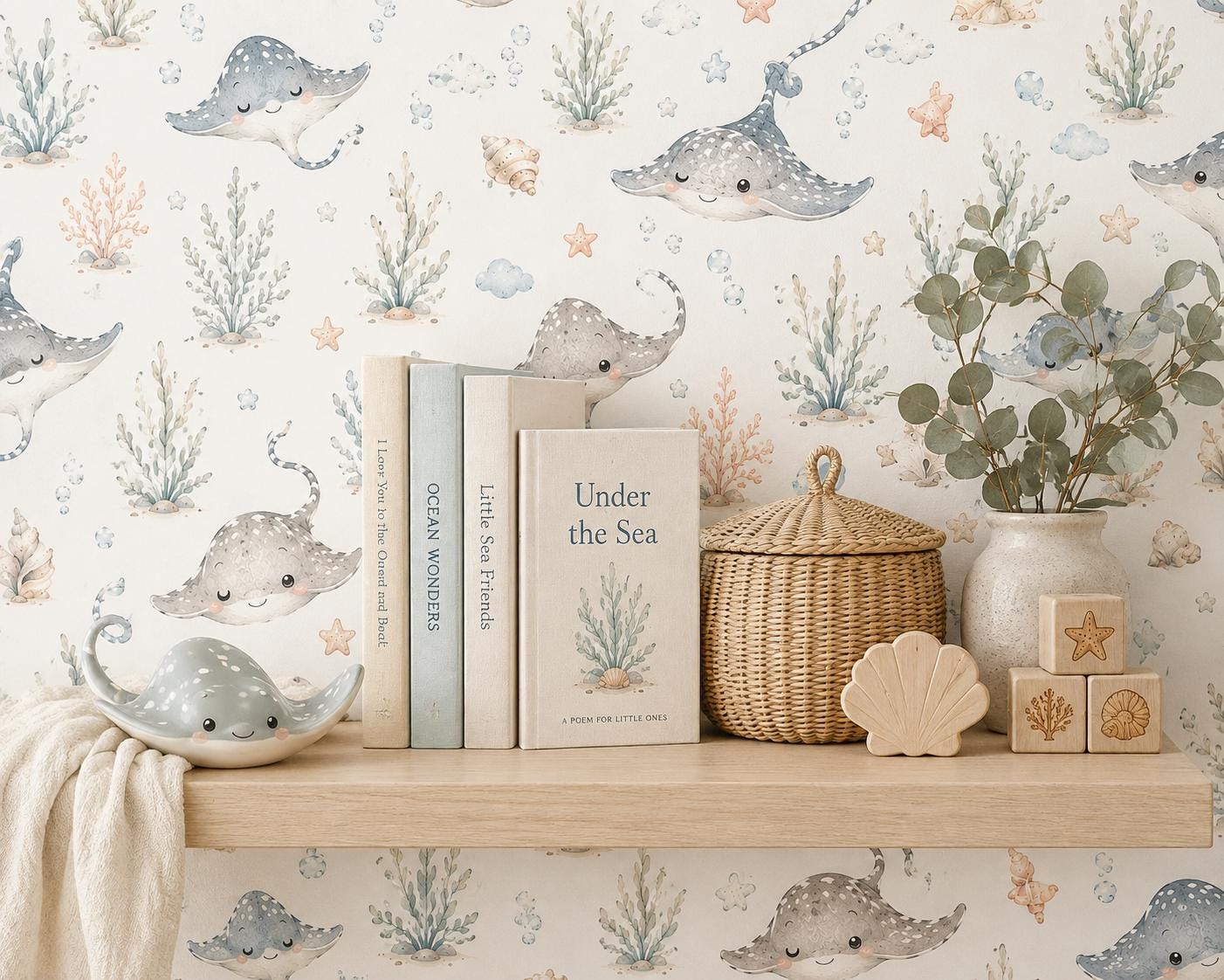 Stingray Ocean Wallpaper: Coastal Sea Life Nursery Mural