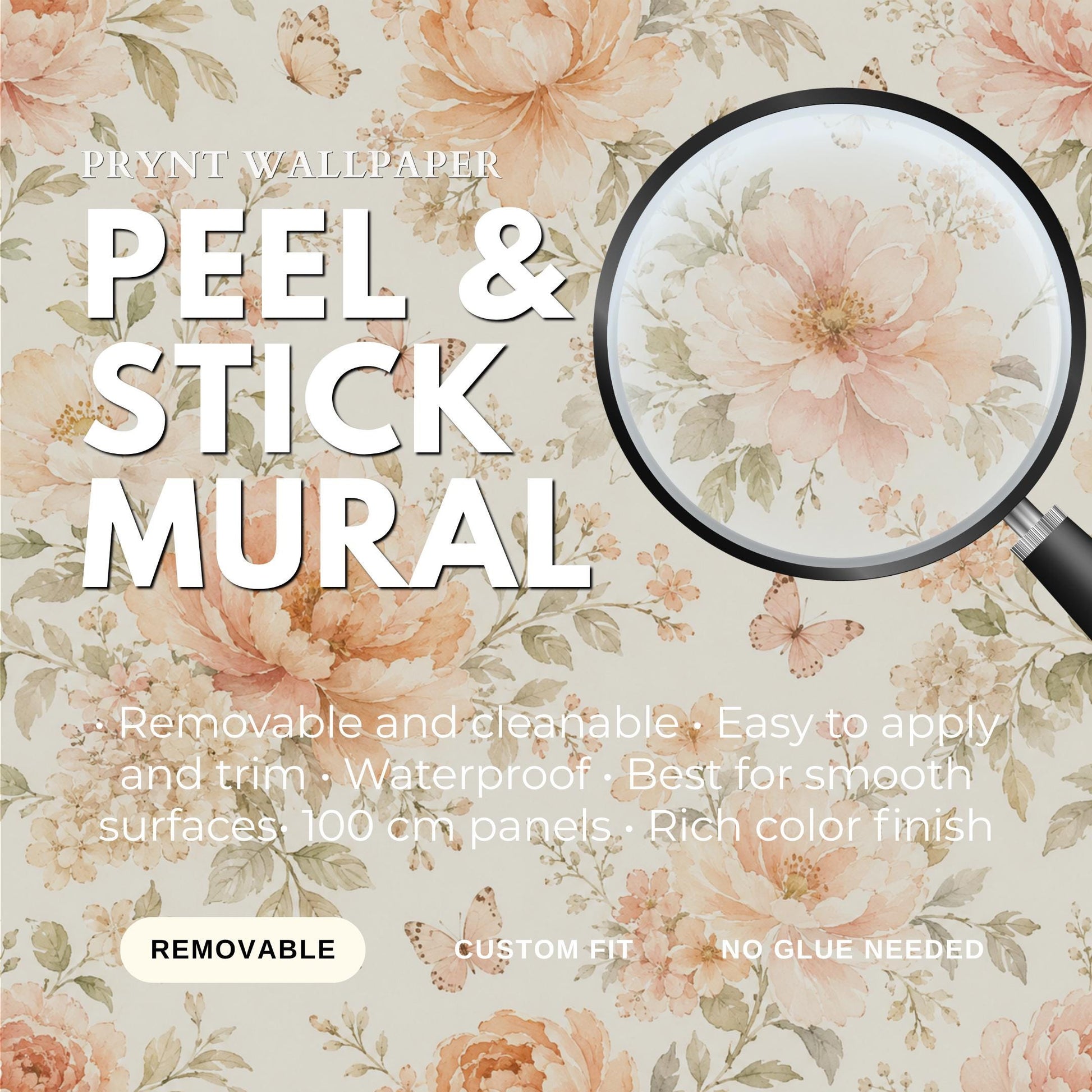 Peach Cream Floral Wallpaper: Soft Nursery Wall Mural
