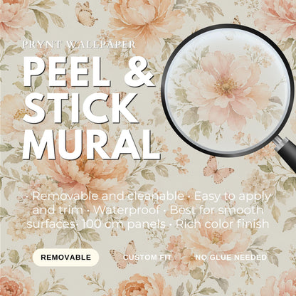 Peach Cream Floral Wallpaper: Soft Nursery Wall Mural