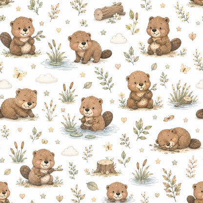 Beaver River Wallpaper: Woodland Animal Nursery Mural