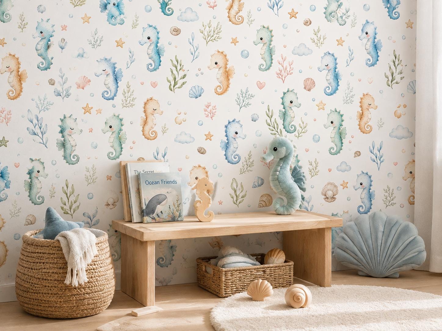 Seahorse Ocean Wallpaper: Coastal Nursery Wall Mural