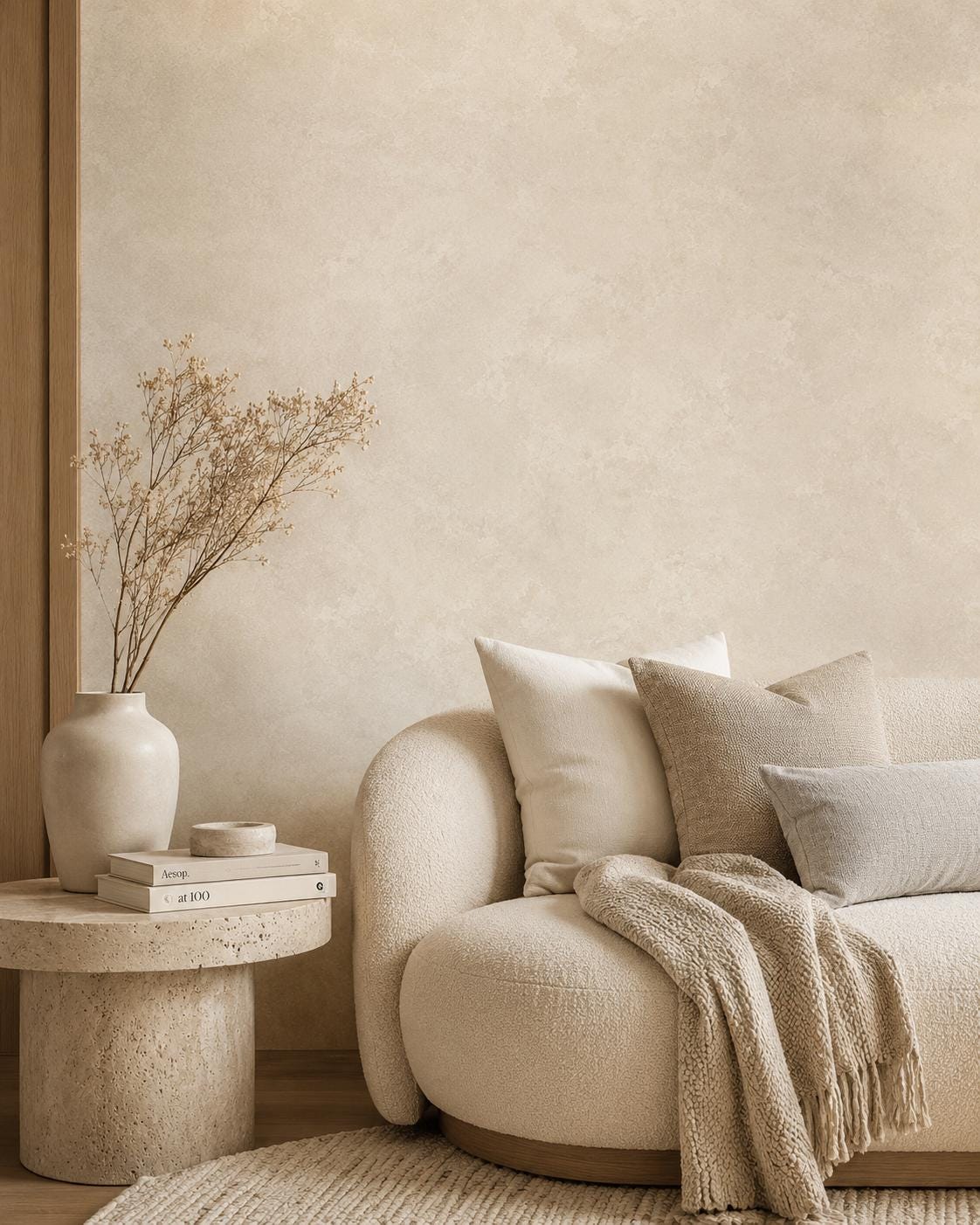 Almond Limewash Wallpaper: Warm Neutral Textured Wall Mural
