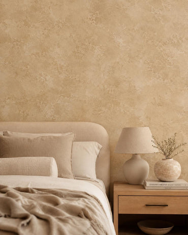 Soft Camel Stucco Wallpaper: Warm Textured Wall Mural