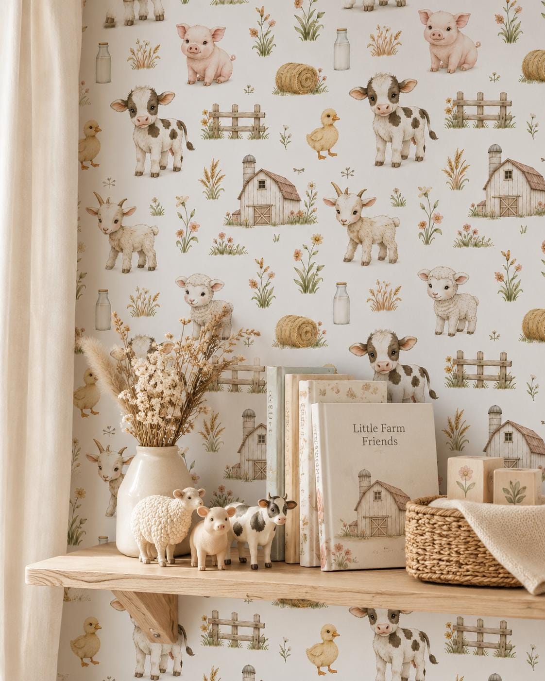 Baby Farm Animal Wallpaper: Cottage Nursery Mural