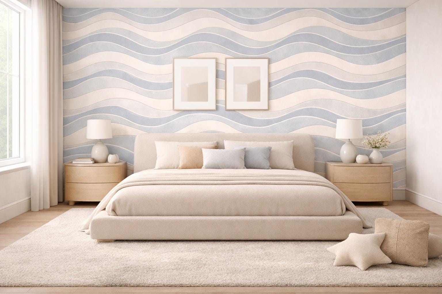 Blue Wave Wallpaper: Soft Abstract Line Wall Mural