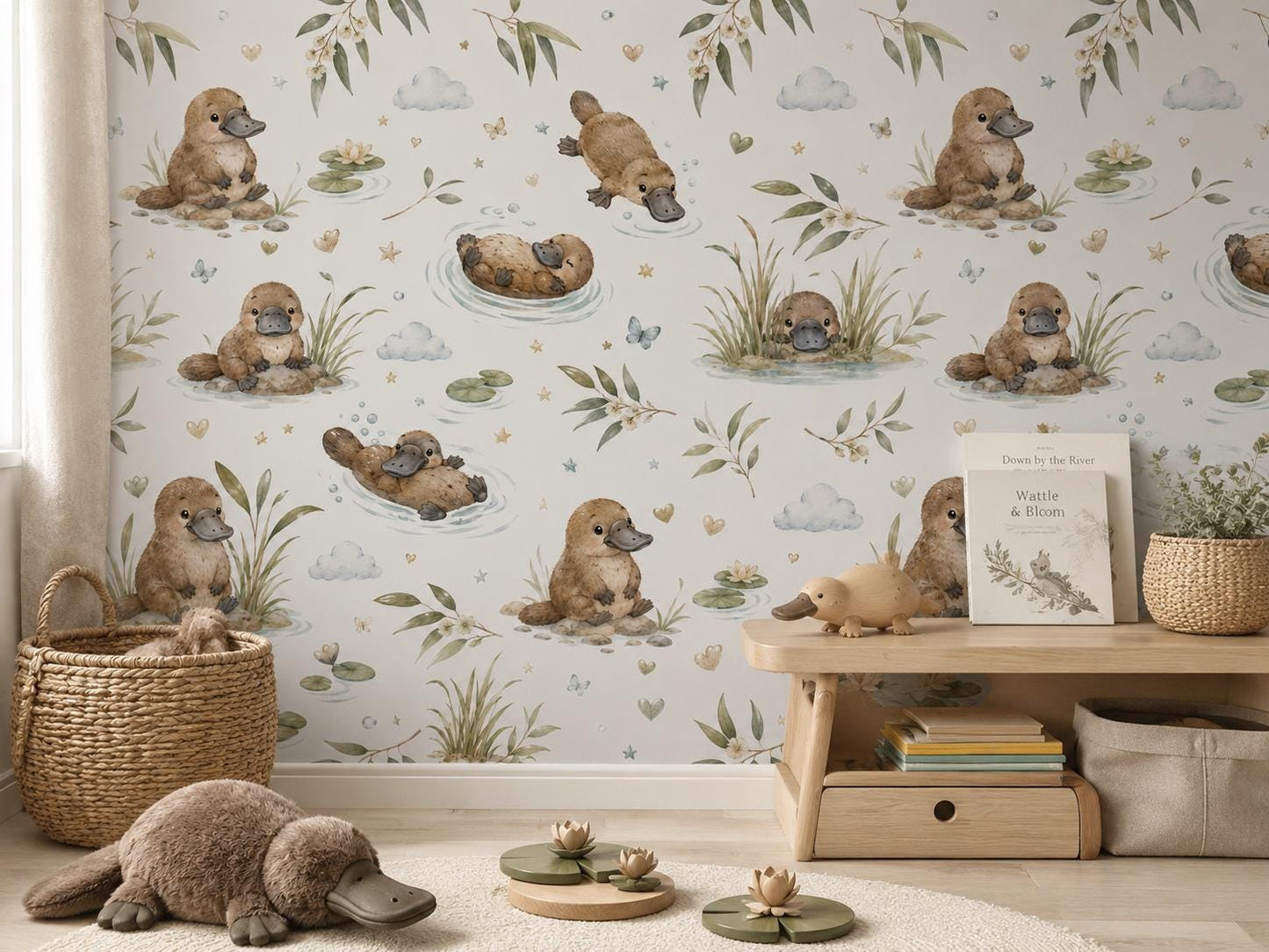 Platypus River Wallpaper: Australian Animal Nursery Mural