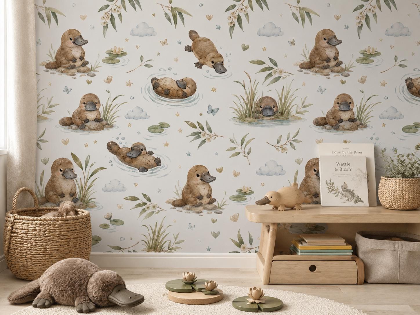 Platypus River Wallpaper: Australian Animal Nursery Mural