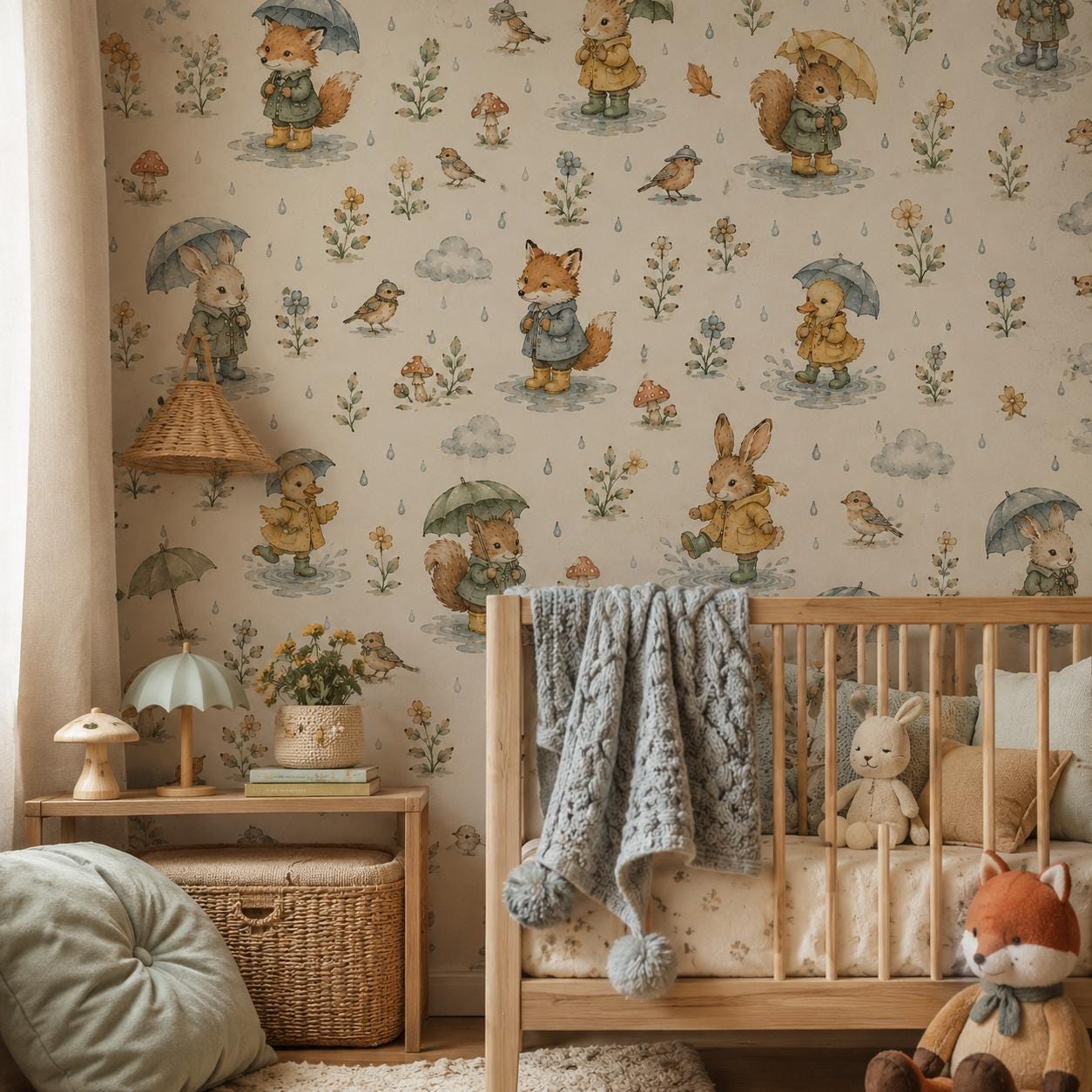 Rainy Day Woodland Wallpaper: Cozy Nursery Wall Mural