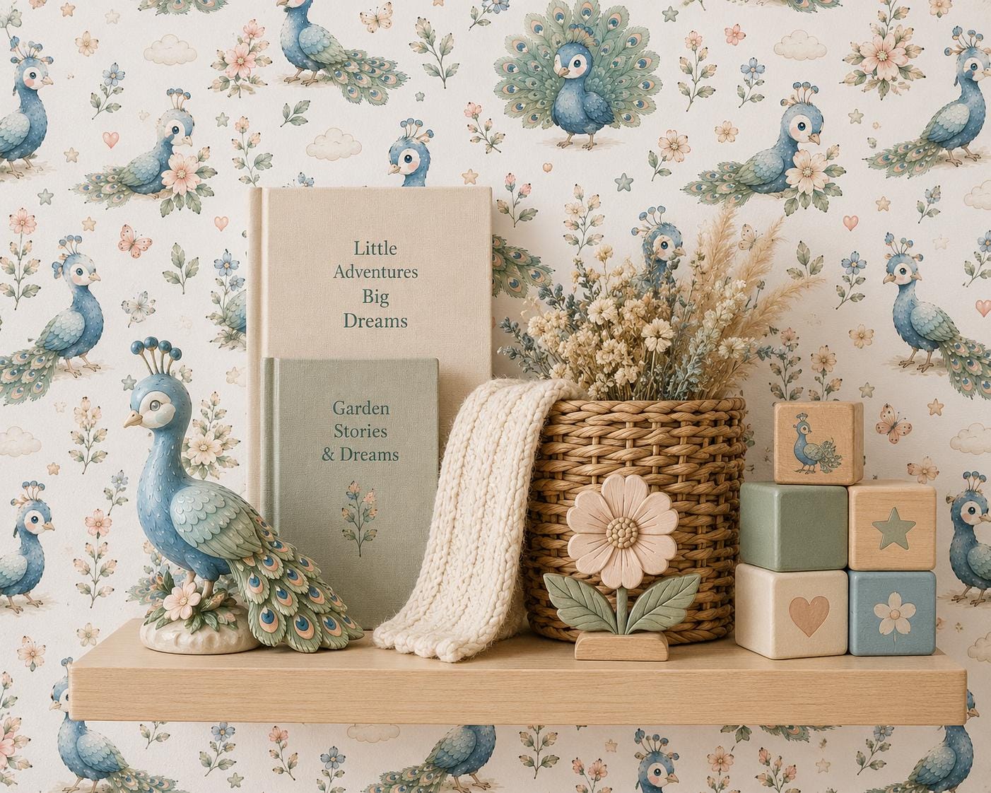 Peacock Garden Wallpaper: Floral Bird Nursery Wall Mural