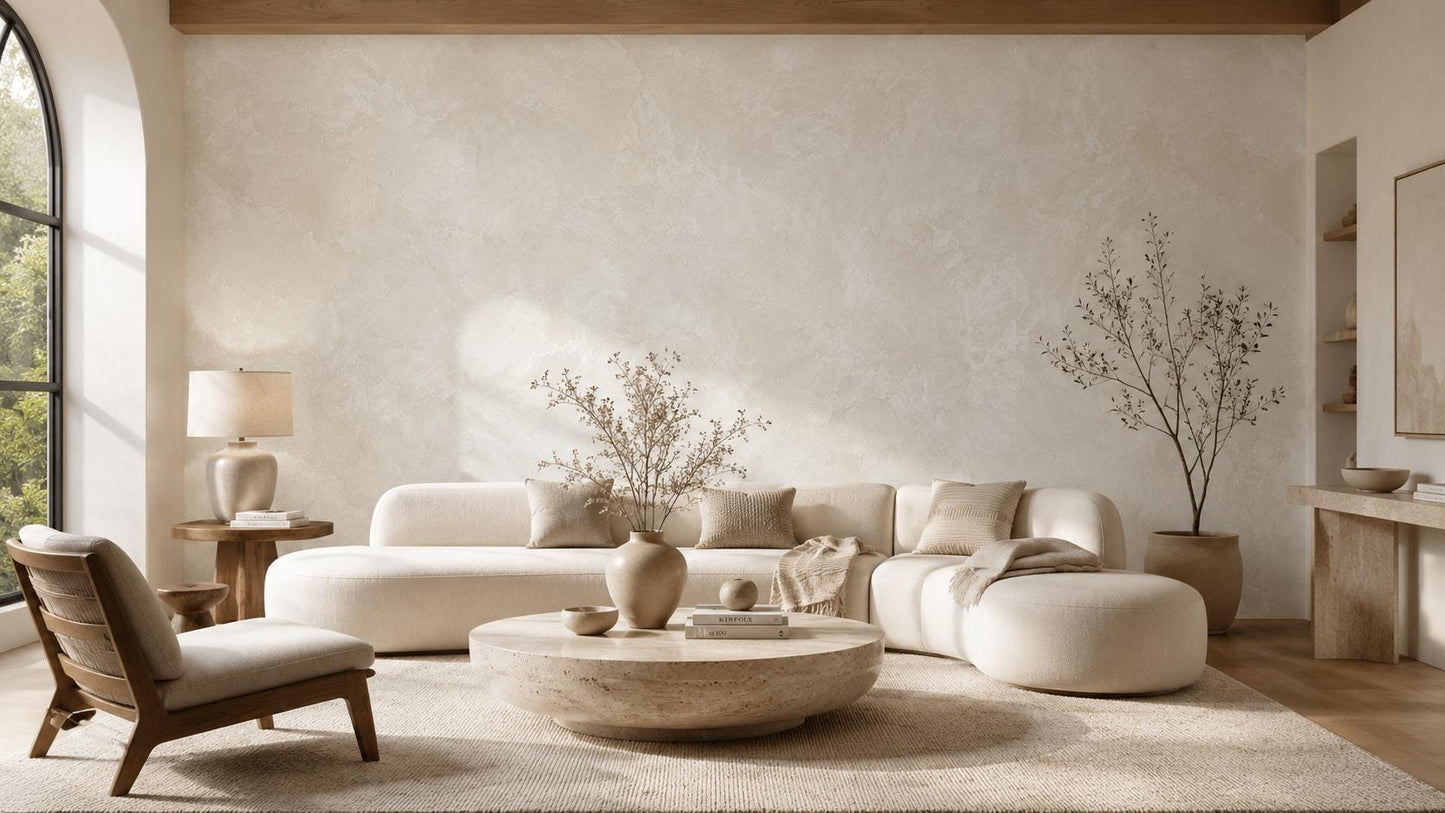 Bone White Plaster Wallpaper: Soft Neutral Wall Mural