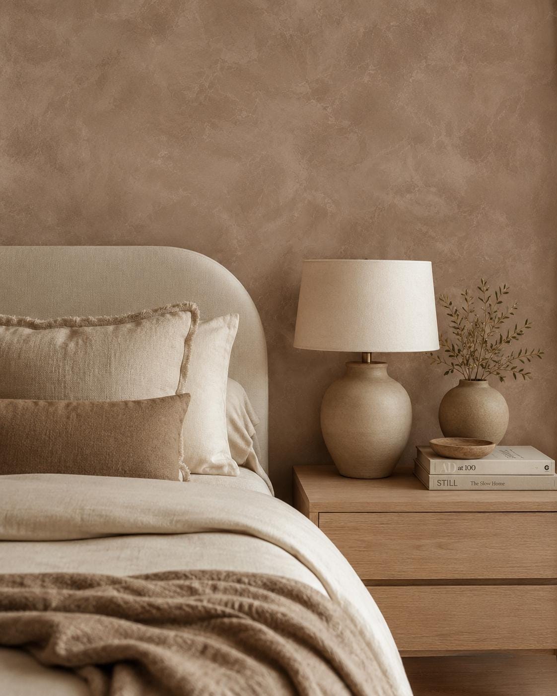 Cocoa Plaster Wallpaper: Warm Brown Textured Wall Mural