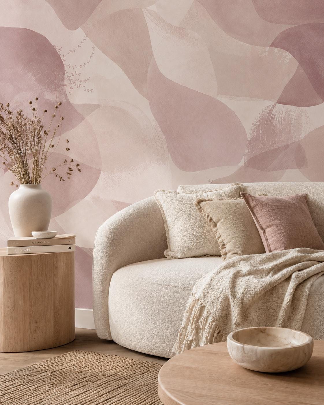 Dusty Mauve Abstract Wallpaper: Soft Blush Wall Mural