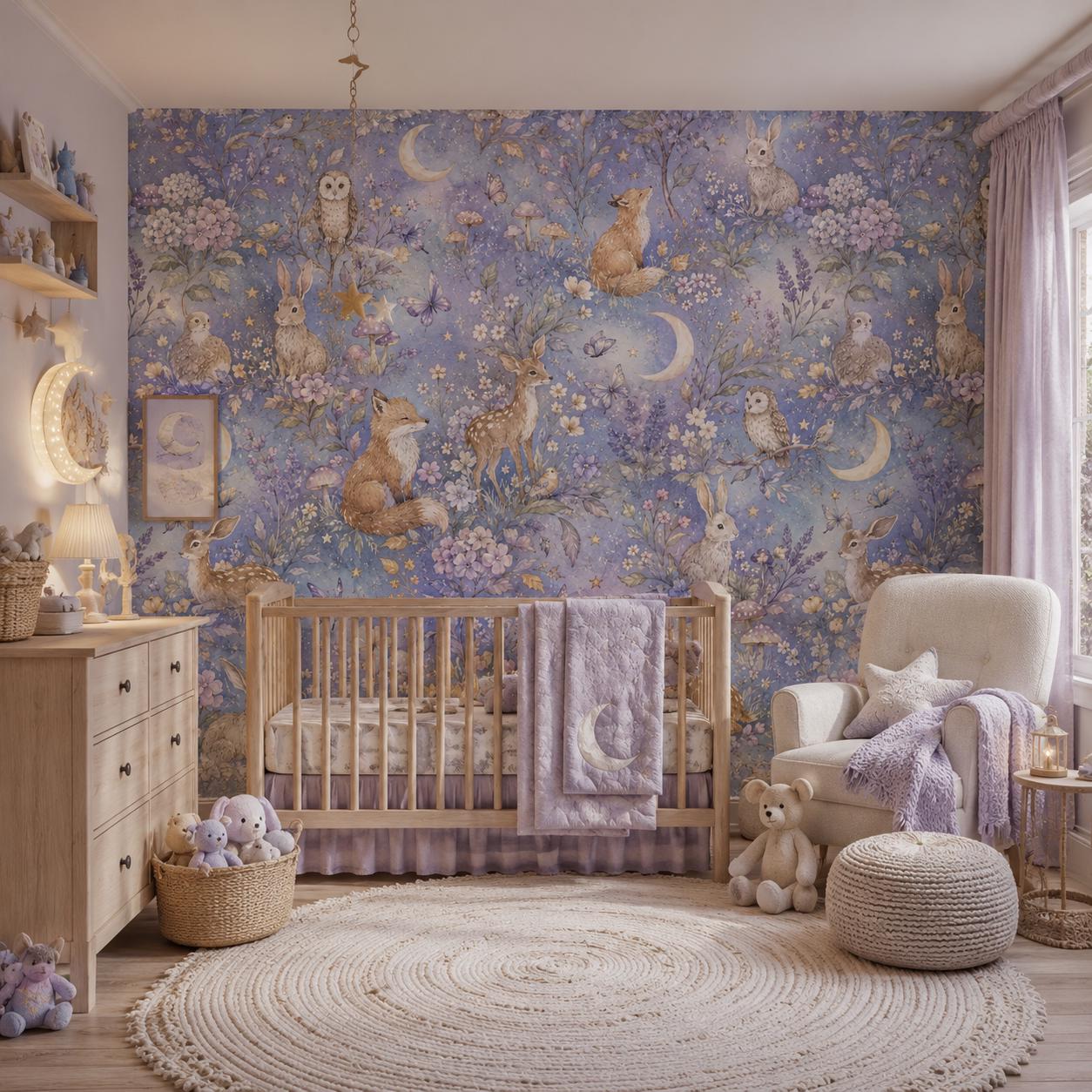 Moon Garden Animal Wallpaper: Dreamy Nursery Wall Mural