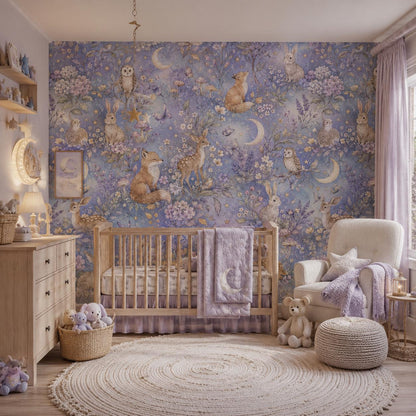 Moon Garden Animal Wallpaper: Dreamy Nursery Wall Mural