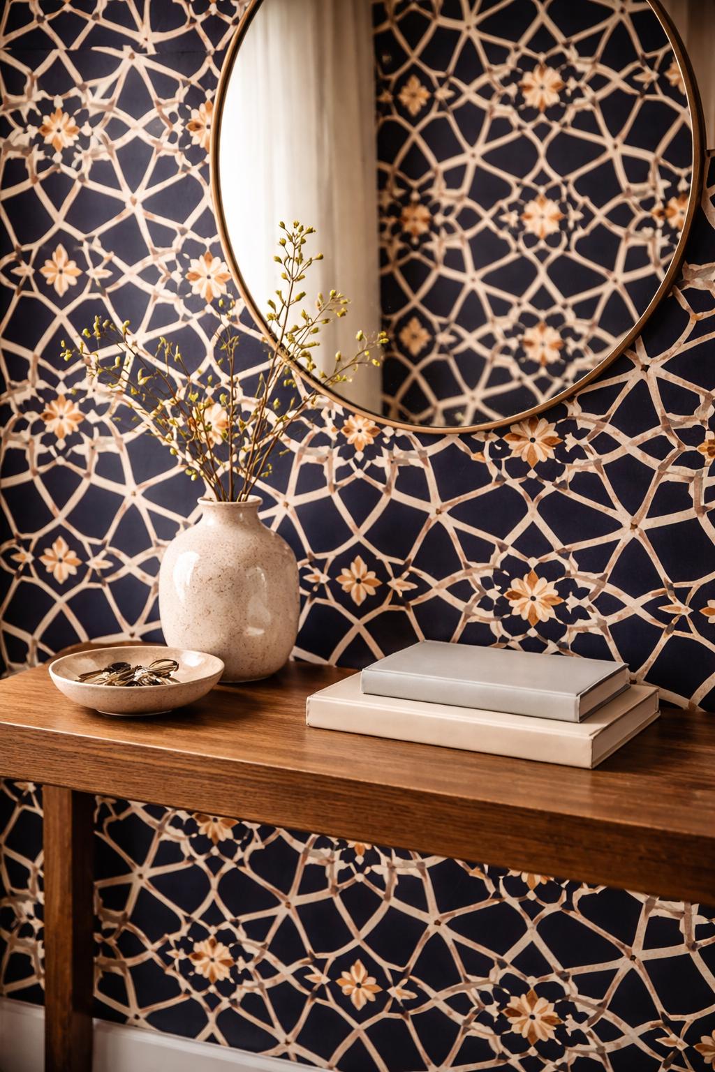 Blue Moroccan Tile Wallpaper: Vintage Geometric Wall Mural