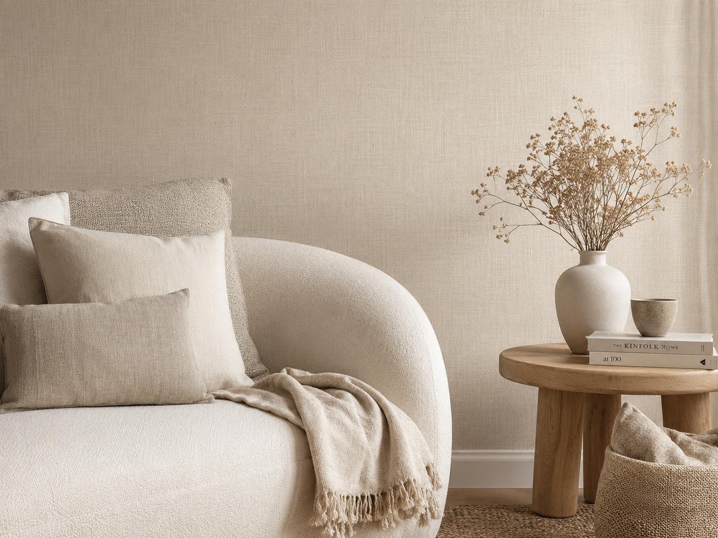 Linen Texture Wallpaper: Neutral Fabric Wall Mural