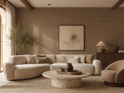 Mocha Grasscloth Wallpaper: Brown Woven Texture Wall Mural