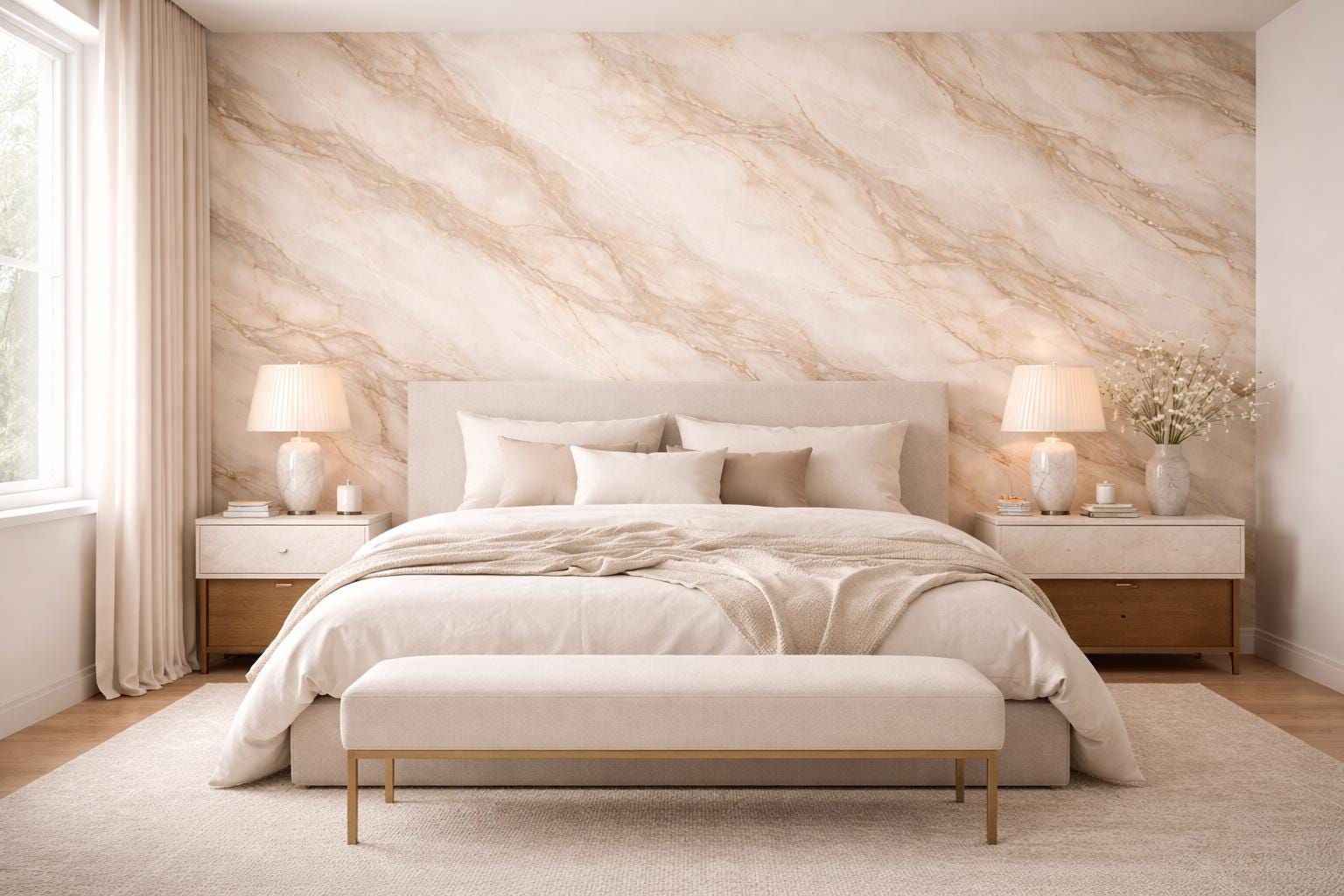 Elegant Marble Wallpaper: Soft Beige Luxury Peel and Stick Wall Mural