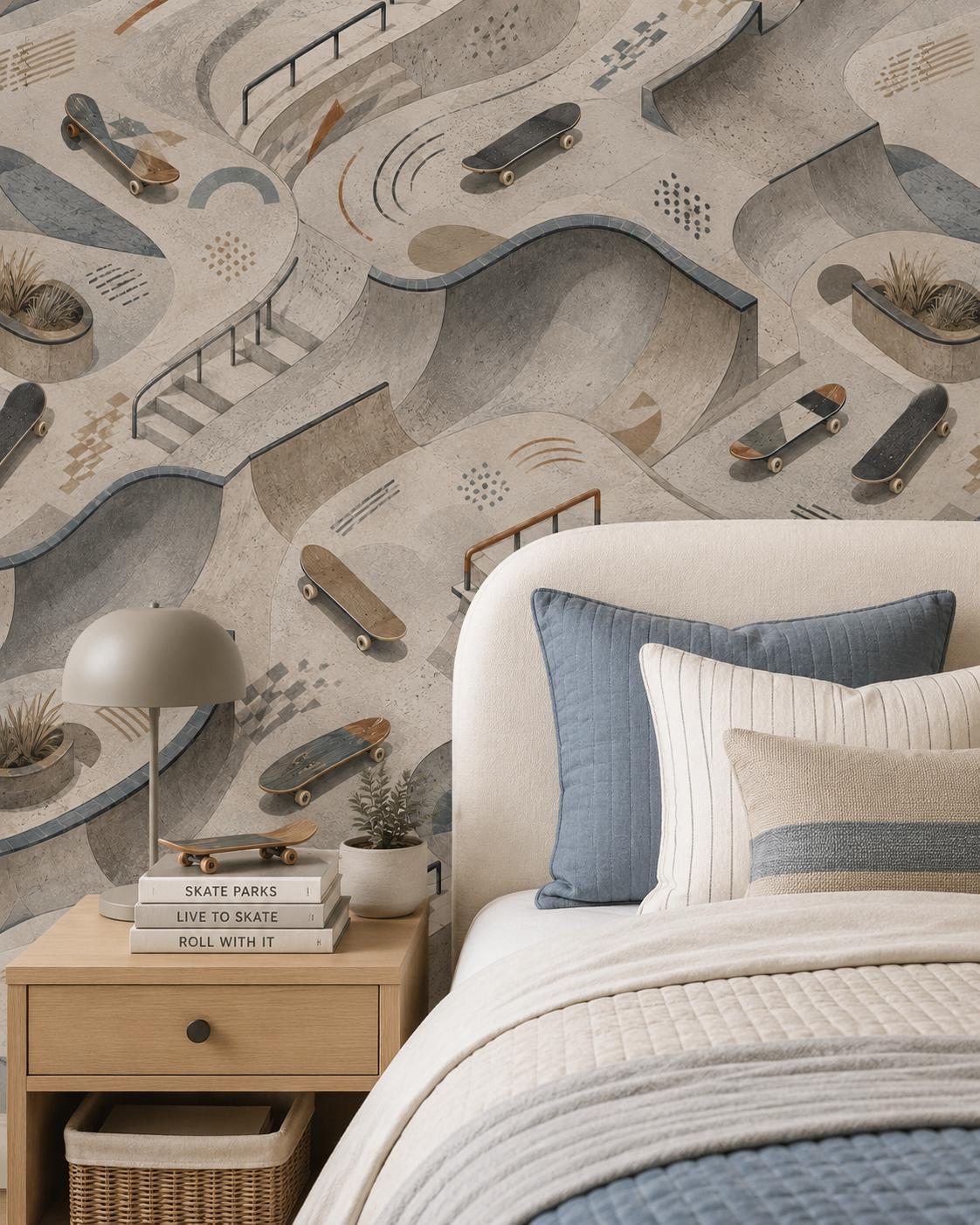 Kids Skateboard Wallpaper: Skate Park Wall Mural for Boys Room