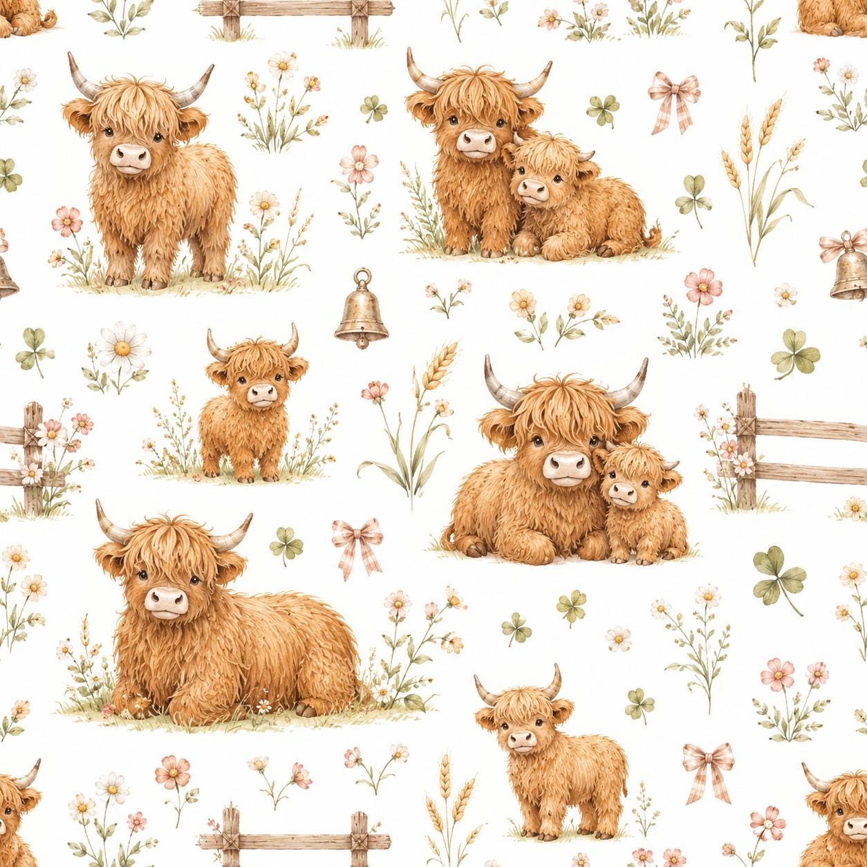 Highland Cow Wallpaper: Farmhouse Nursery Mural