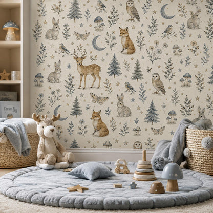 Moonlight Forest Animal Wallpaper: Dreamy Nursery Wall Mural