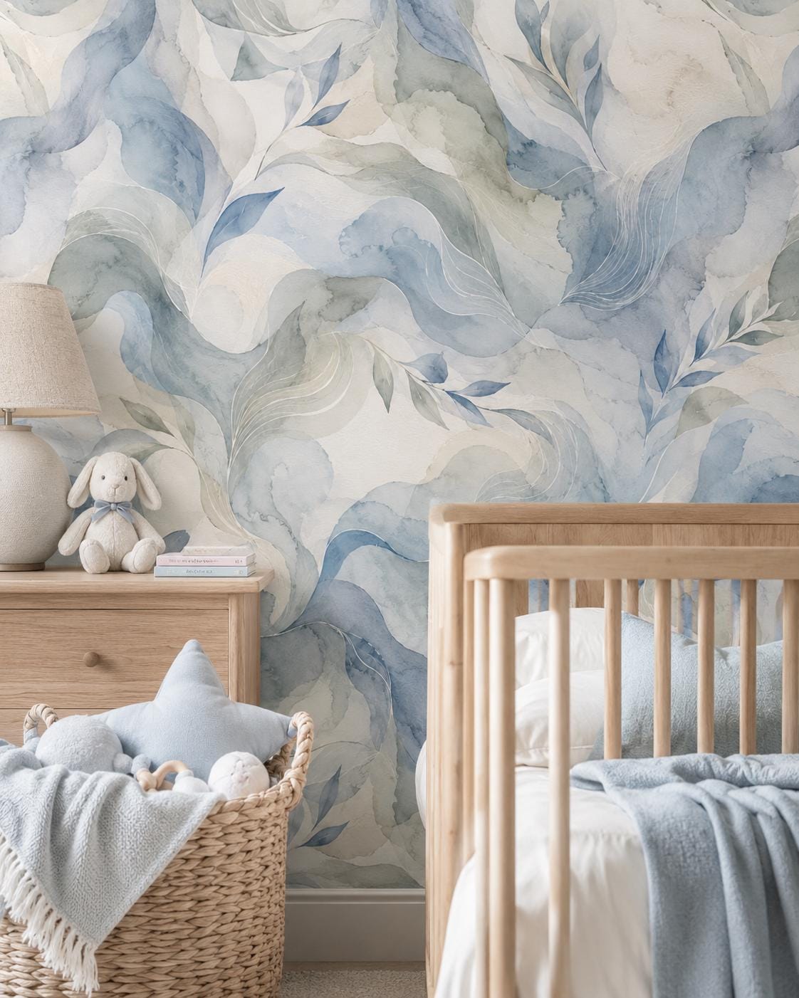 Mist Blue Abstract Wallpaper: Soft Organic Wall Mural